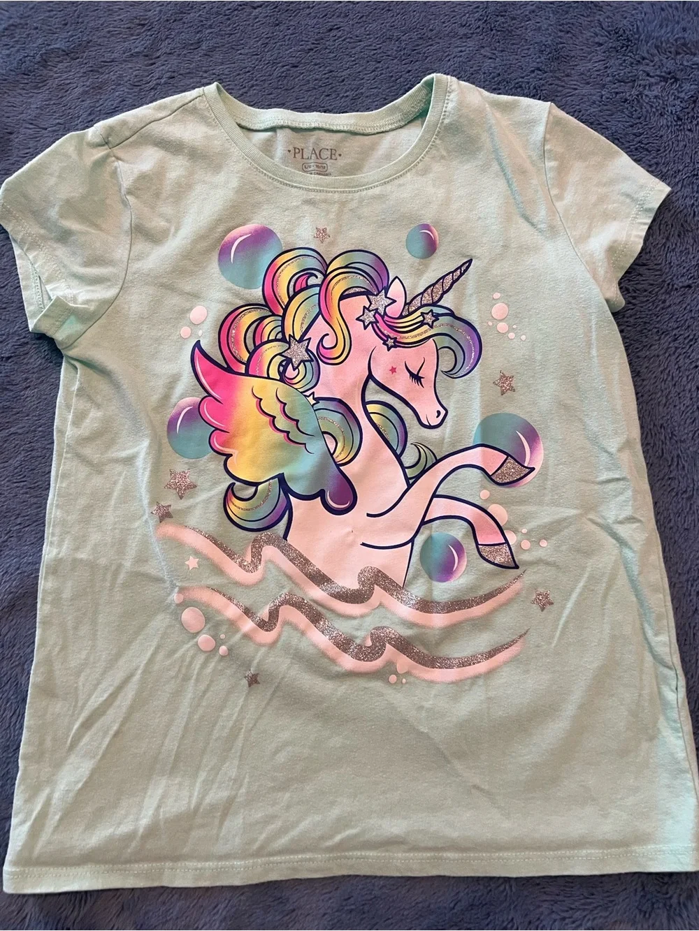 The Children's Place two Girls Graphic Tees - Pink & Mint Unicorn